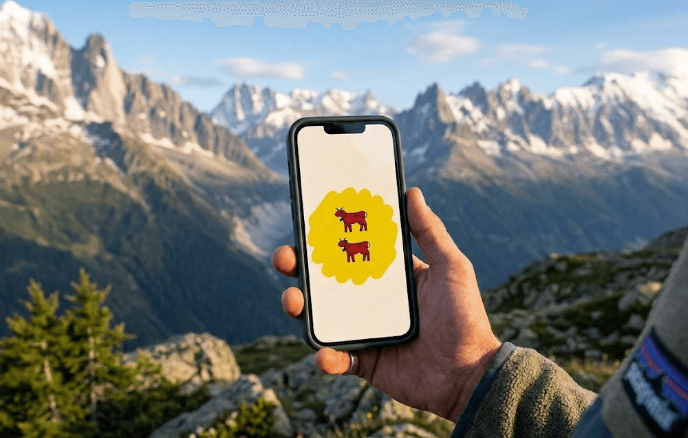 Téléphone avec le drapeau du Béarn en montagne symbolisant la digitalisation du territoire